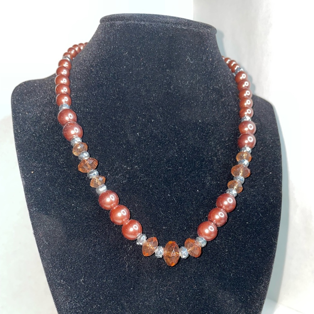 Vintage Pink & Orange Pearl look Necklace